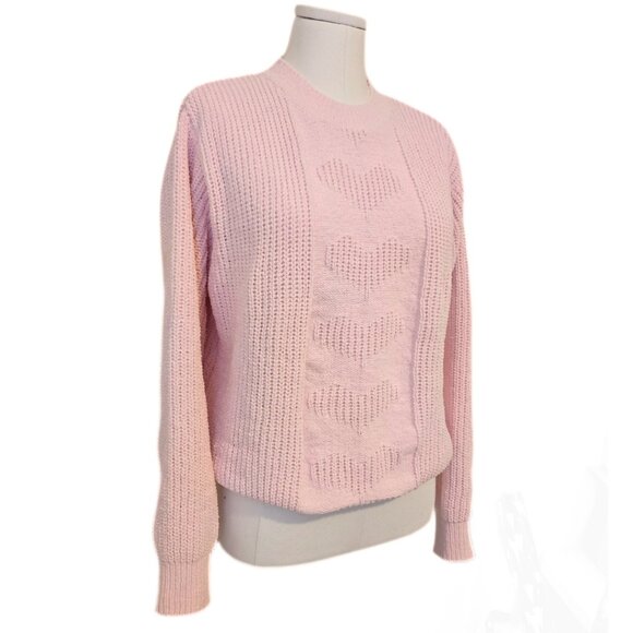 Pastel Pink Heart Motif Knit Sweater Pullover Soft Coquette Fairy Size L - Picture 4 of 10